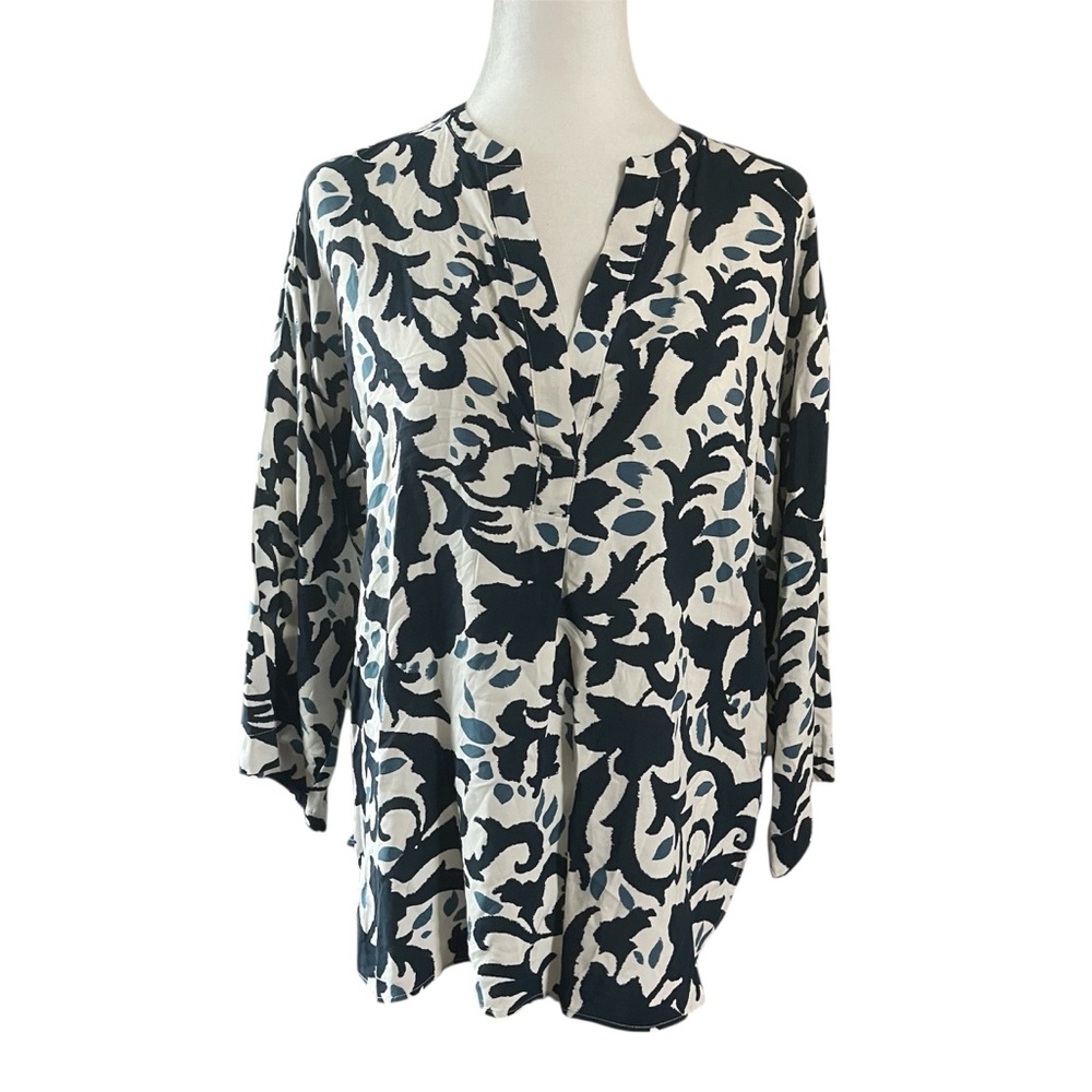Part Two Blue and White Peasant BjarkanPW Blouse 36/ US 6